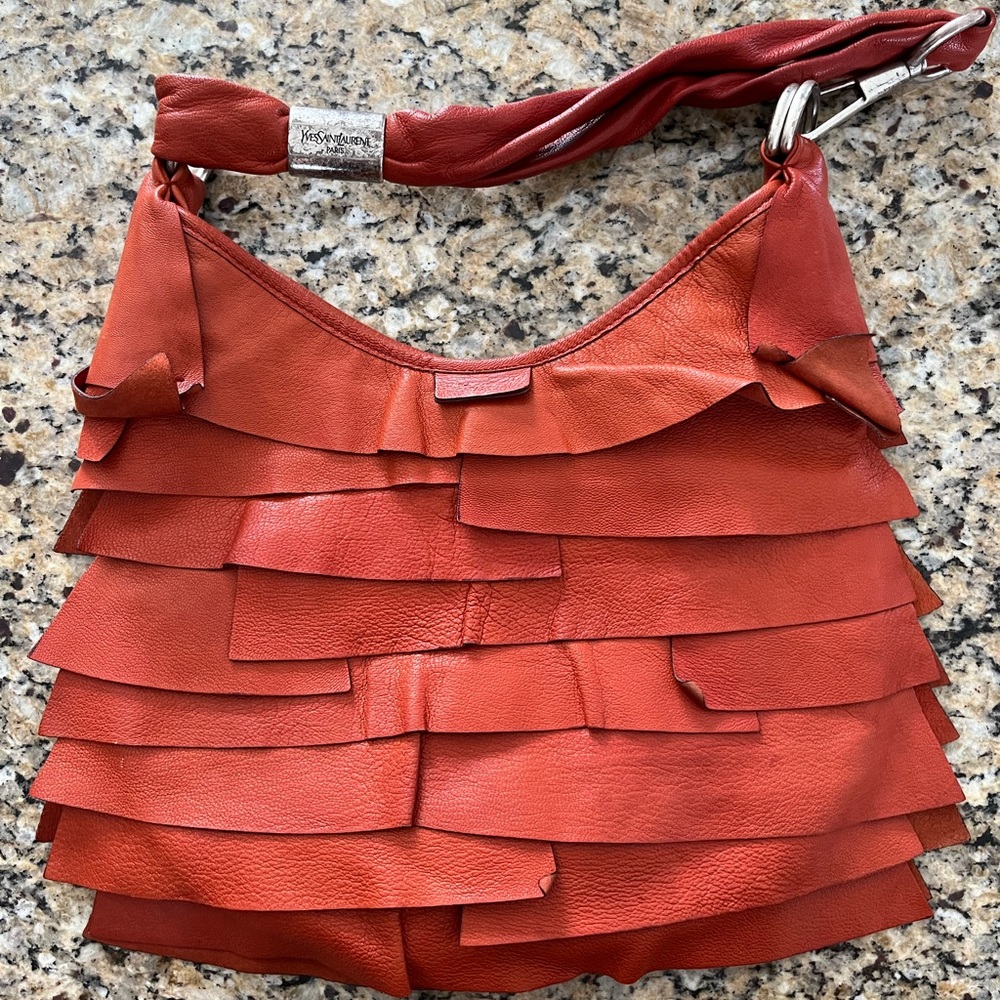 Yves Saint Laurent Red Layered Leather Shoulder Bag
